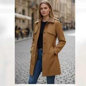 NWT $275 Andrew Marc Teagan Trench Coat with Faux Shearling Trim In Bross